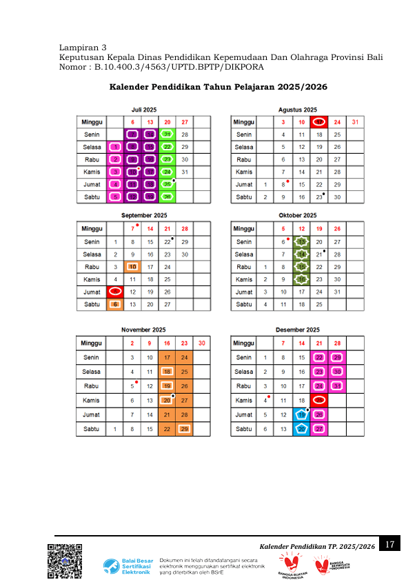 Kalender Pendidikan Provinsi Bali Tahun Pelajaran 2025/2026